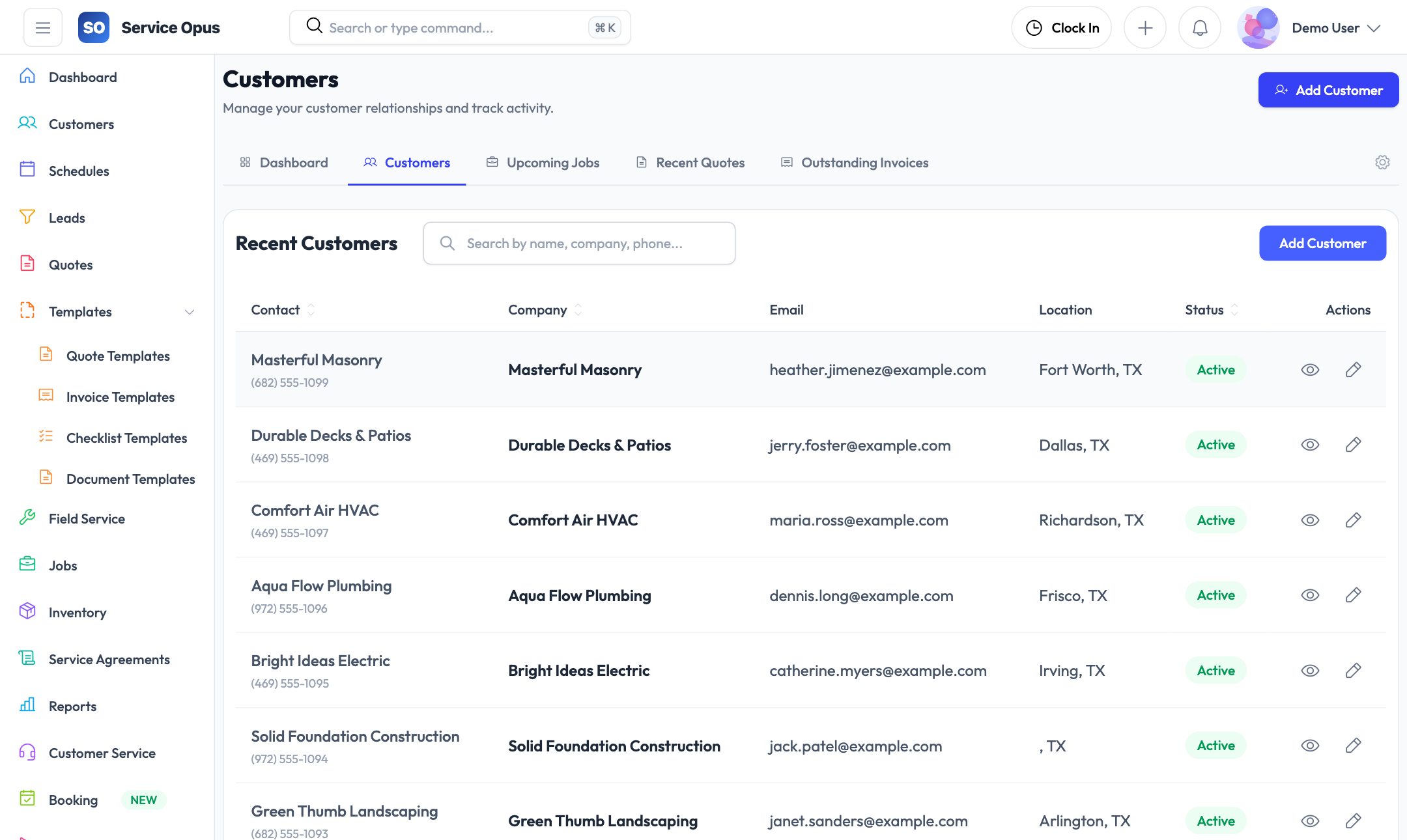 Customer — Jobs tab