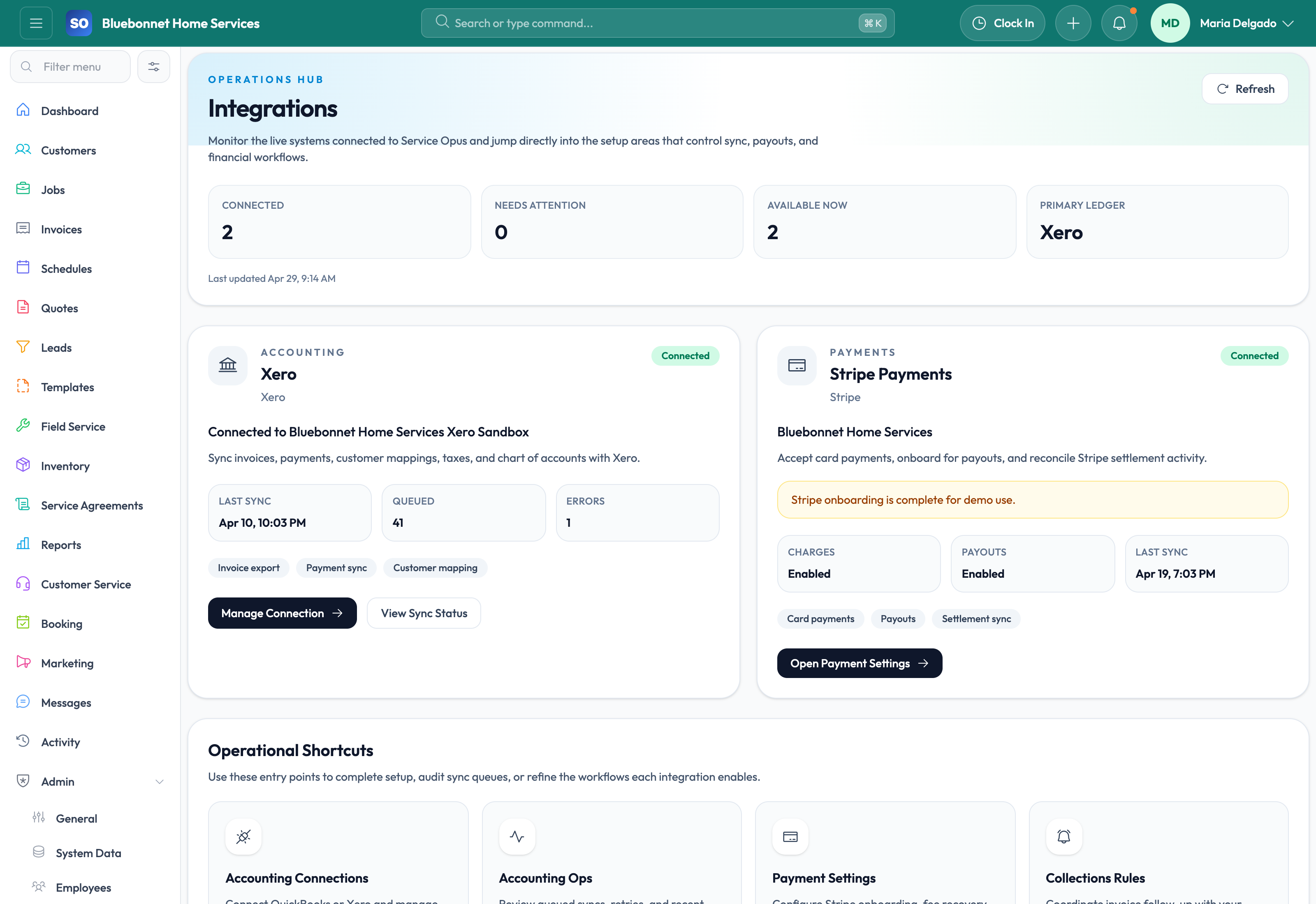 Integrations workspace for connected tools and upcoming integration surfaces.