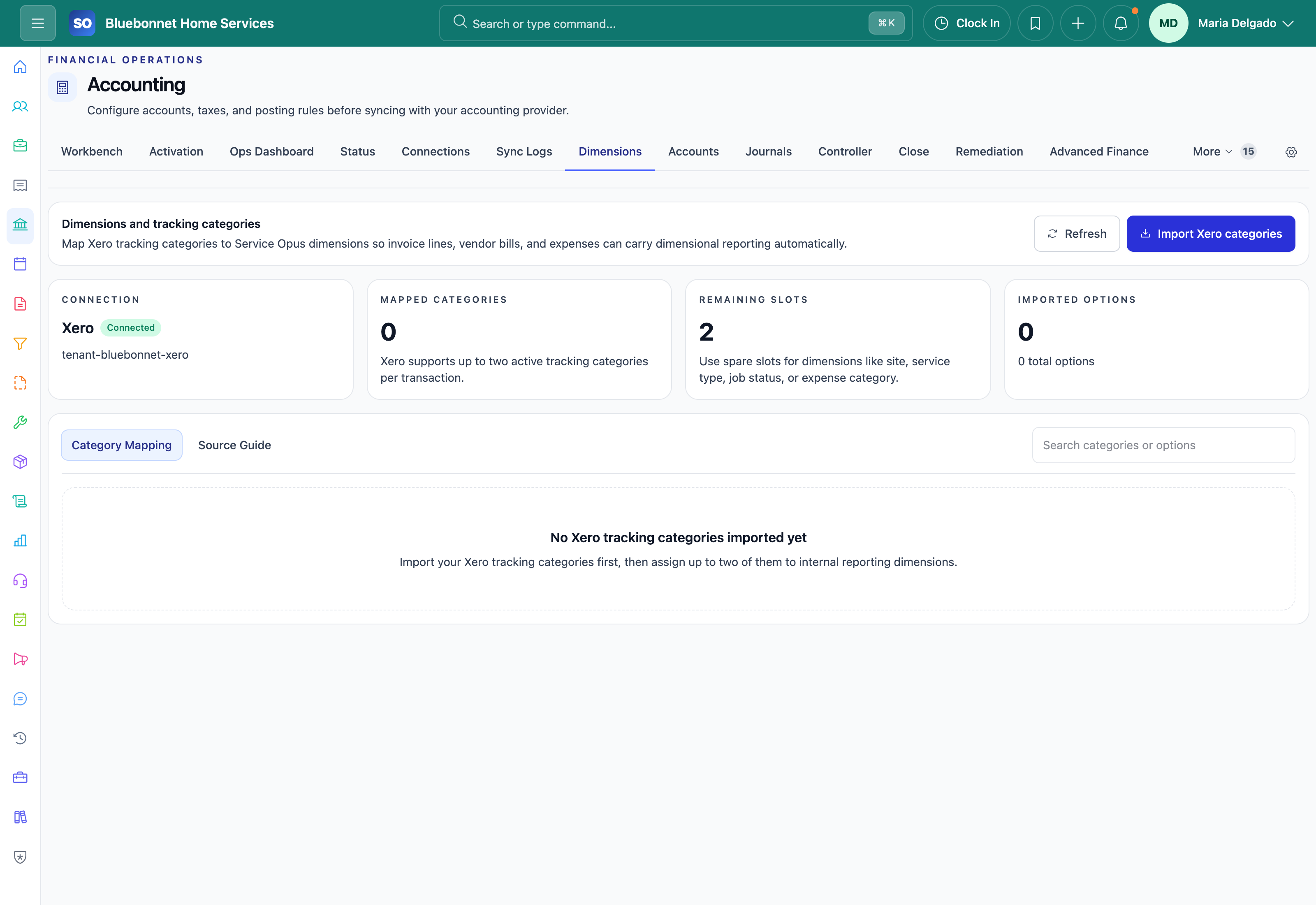 Xero tracking-category setup for provider dimensions.