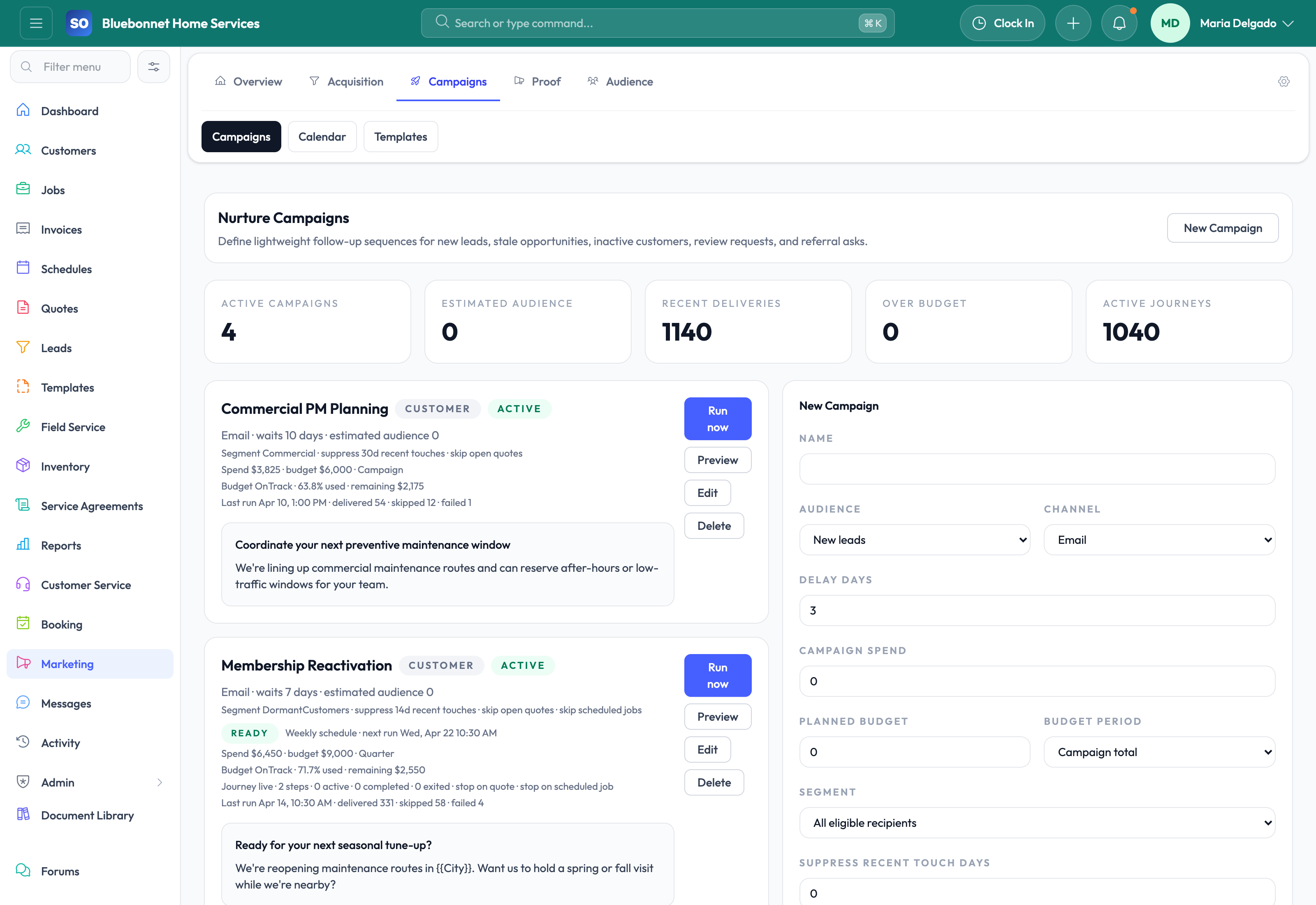 Campaigns tab for active promotion management.