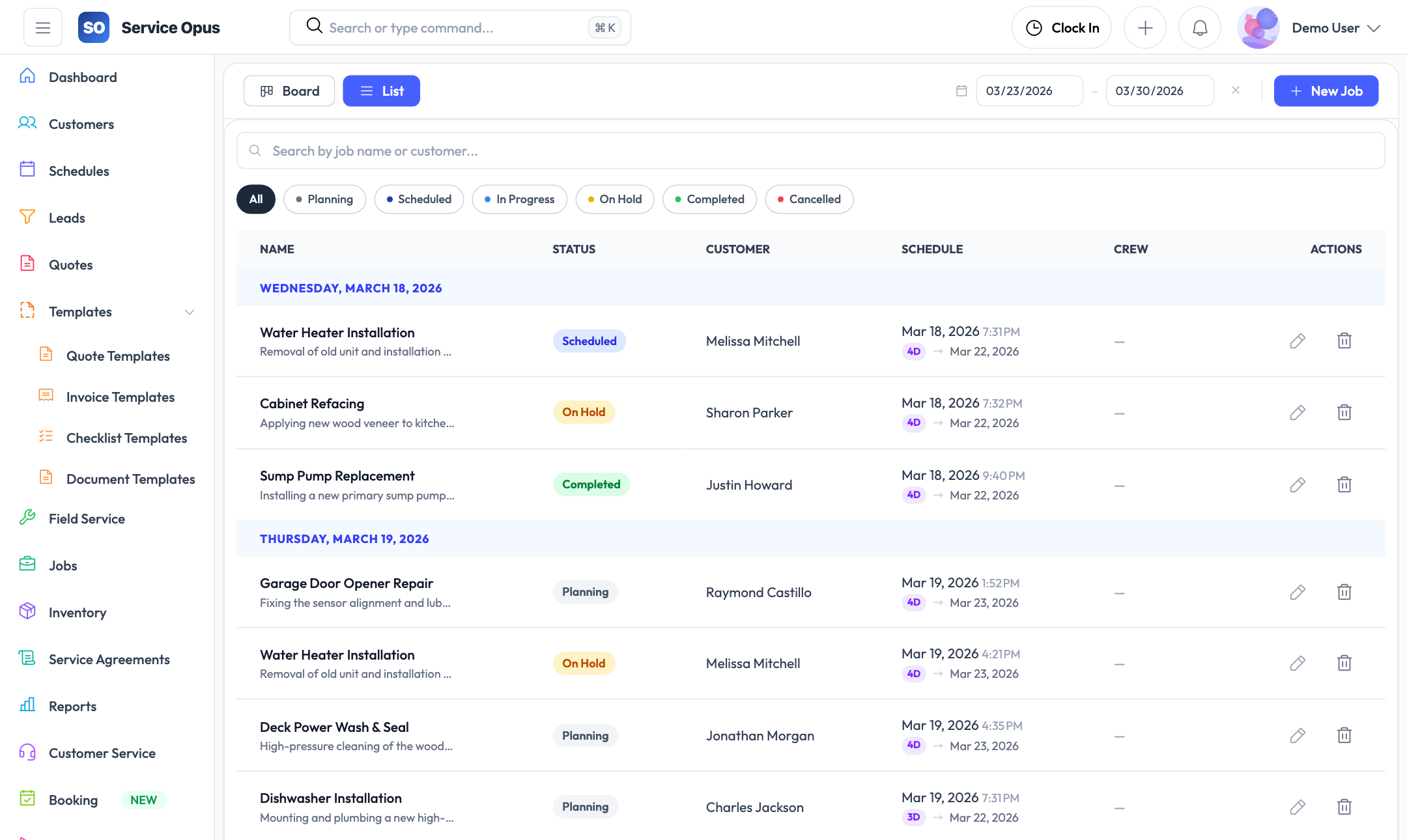 Job detail — Info tab