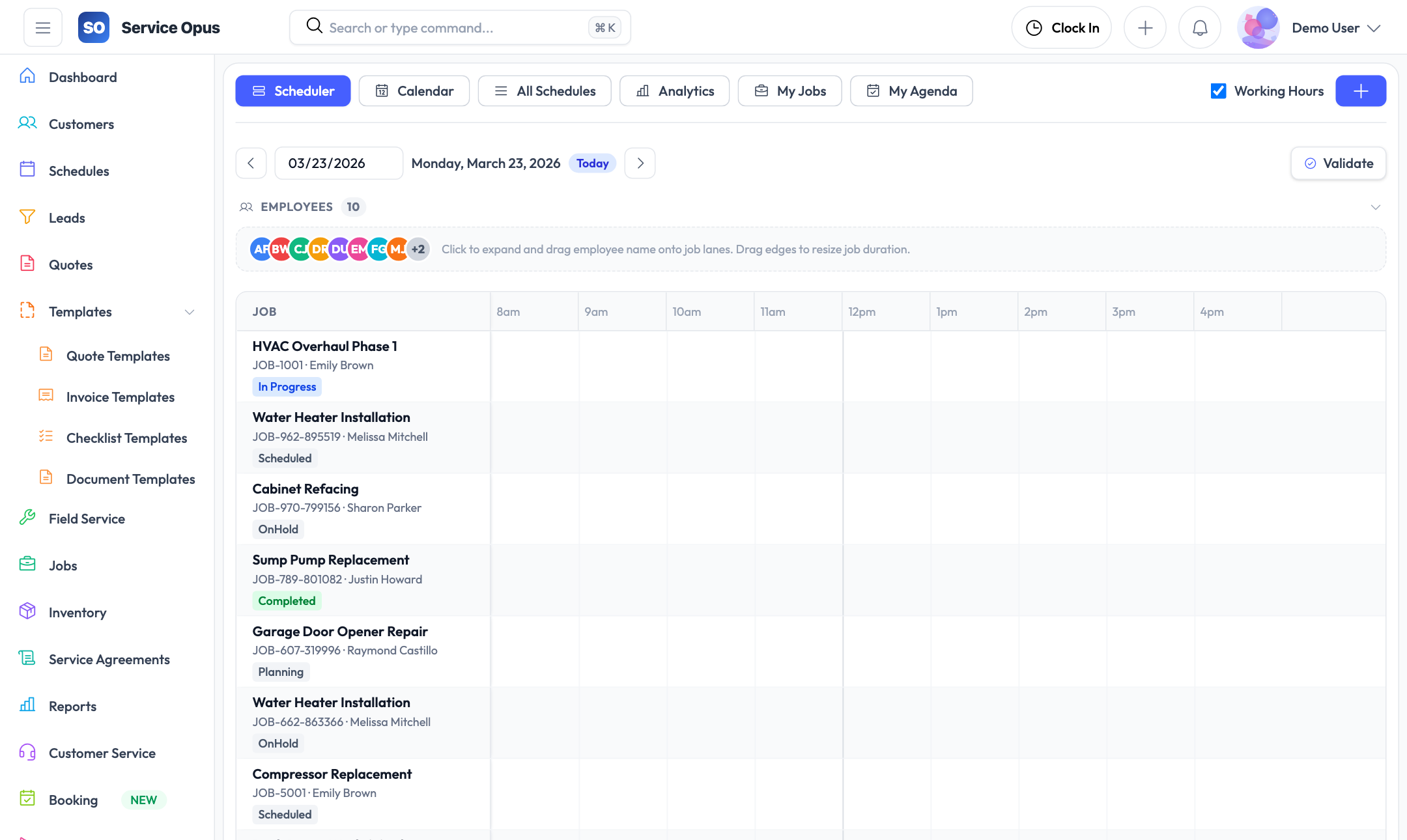 Visual swim-lane scheduler